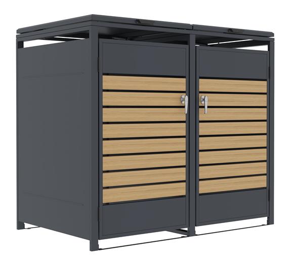 Přístřešek na popelnice G21 132x117x80 cm, antracitový s dekorem dřeva