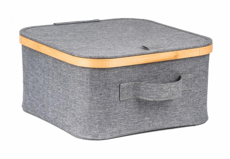 Úložný box G21 30 x 30 x 15 cm, bambusový s víkem, šedý